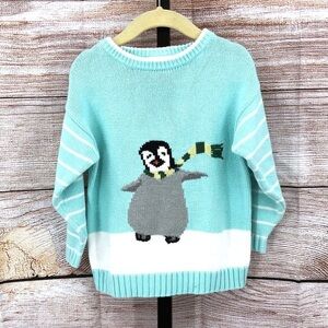 Tadpole by Marika Hahn Blue and White Pinguin with Scarf Sweater Size 4